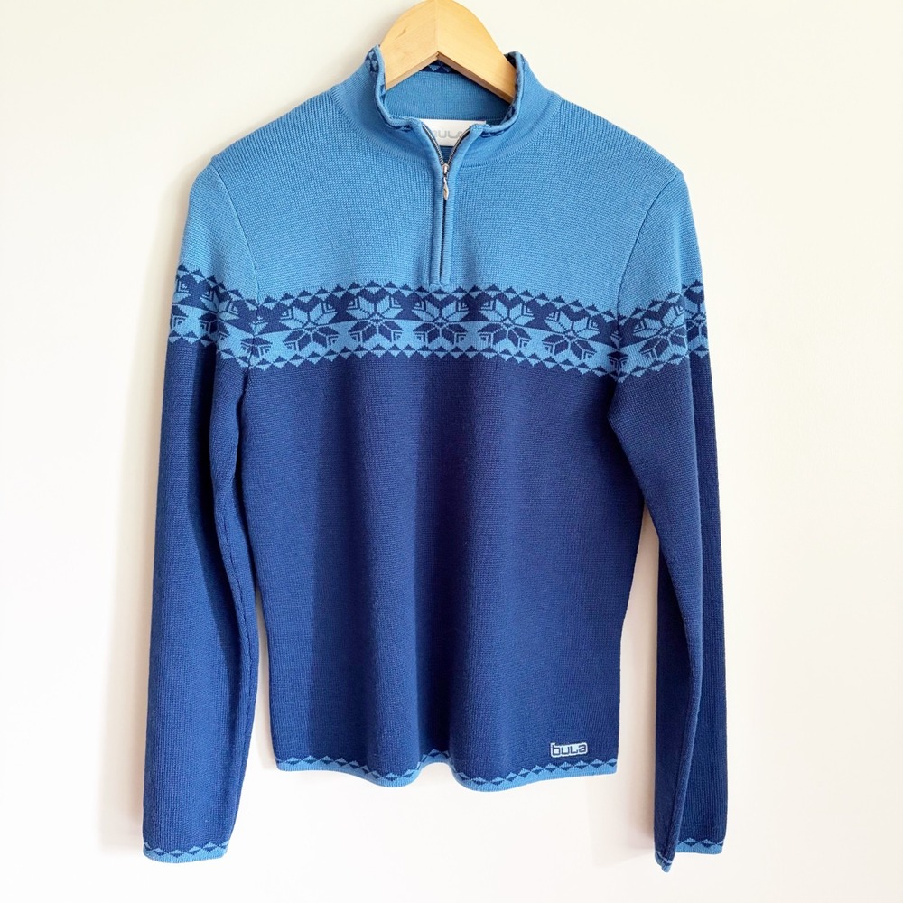 Bula Quarter Zip Fair Isle Sweater Wool Size Medium Winter Ski Long Sleeve READ